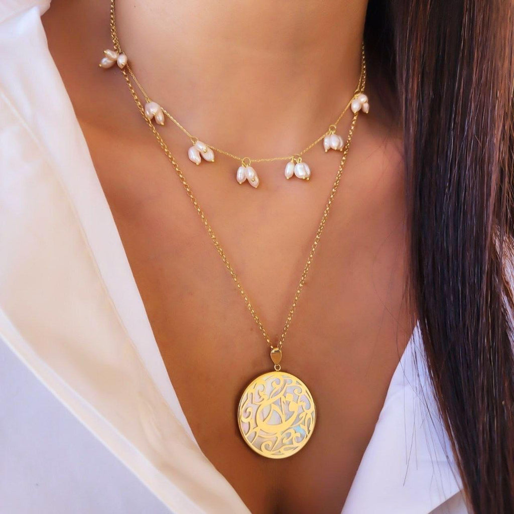 Gold Letter With Natural Pearl Necklace