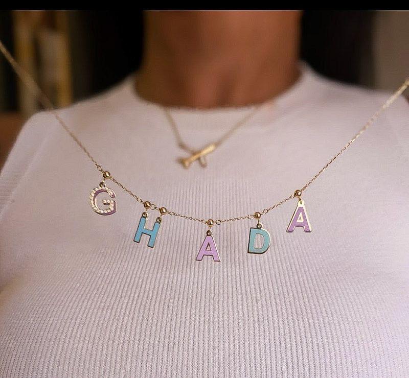 Gold Name Separate Letters with Italian Enamel Necklace