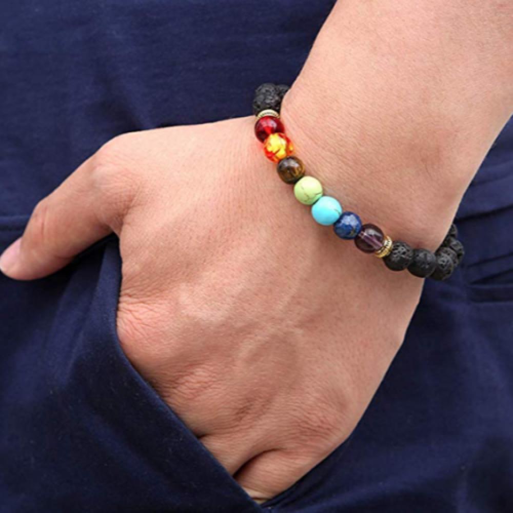 7Chakras Natural Stone With Lava Stone Bracelet