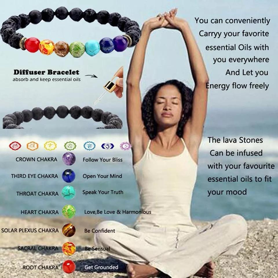 7Chakras Natural Stone With Lava Stone Bracelet