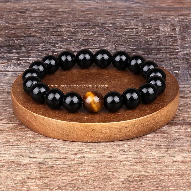 Natural Black Onyx With Tiger Eyes Stone Bracelet