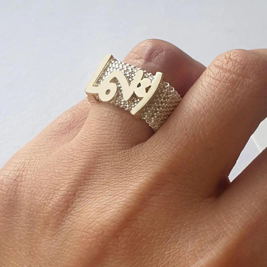 Gold Name Design With Italian Steel Ring