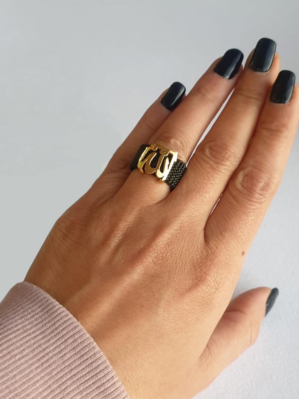 Gold (الله) Design With Italian Steel Ring
