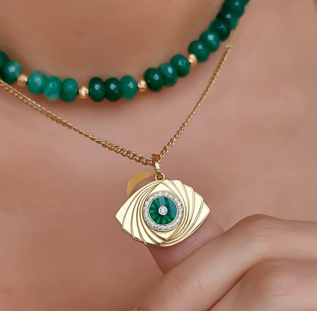 Gold Natural Emerald Stone Choker with Gold Balls Design