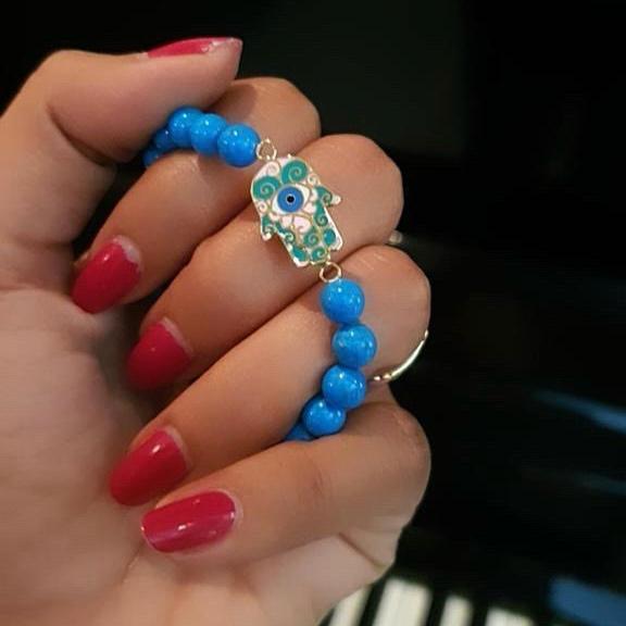 Gold Kaf Fatima Design with Turquoise Stone Bracelet