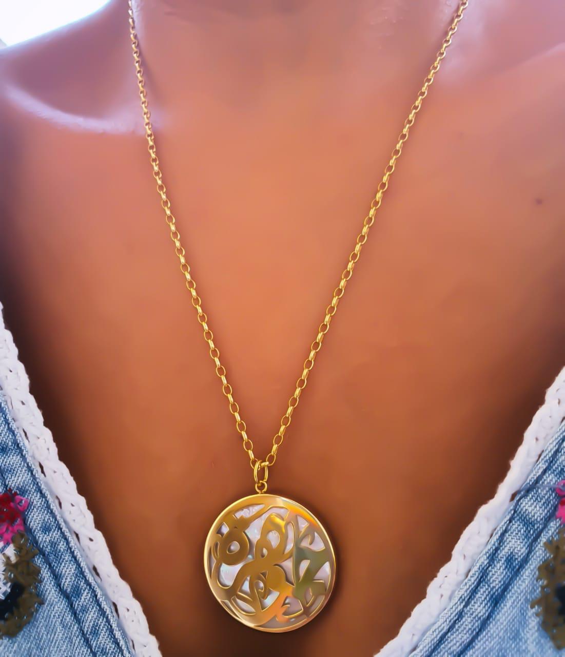Gold Name Design with Mother of Pearl Necklace