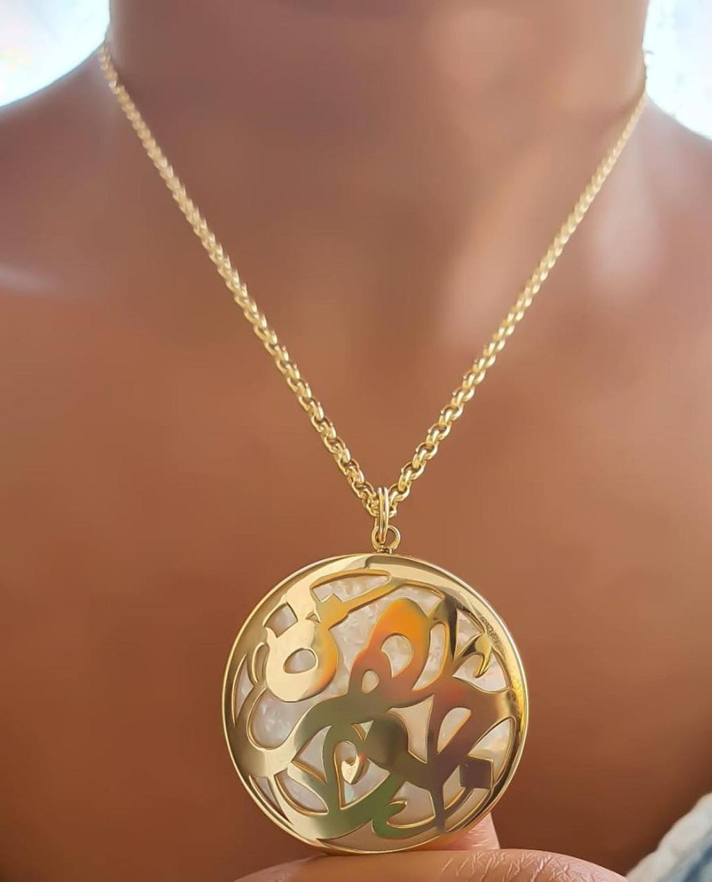 Gold Name Design with Mother of Pearl Necklace