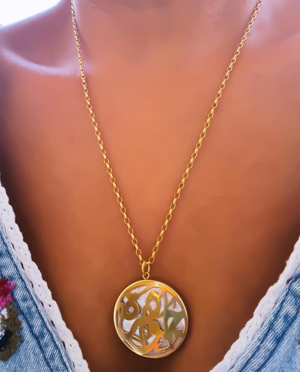 Gold Name Design with Mother of Pearl Necklace