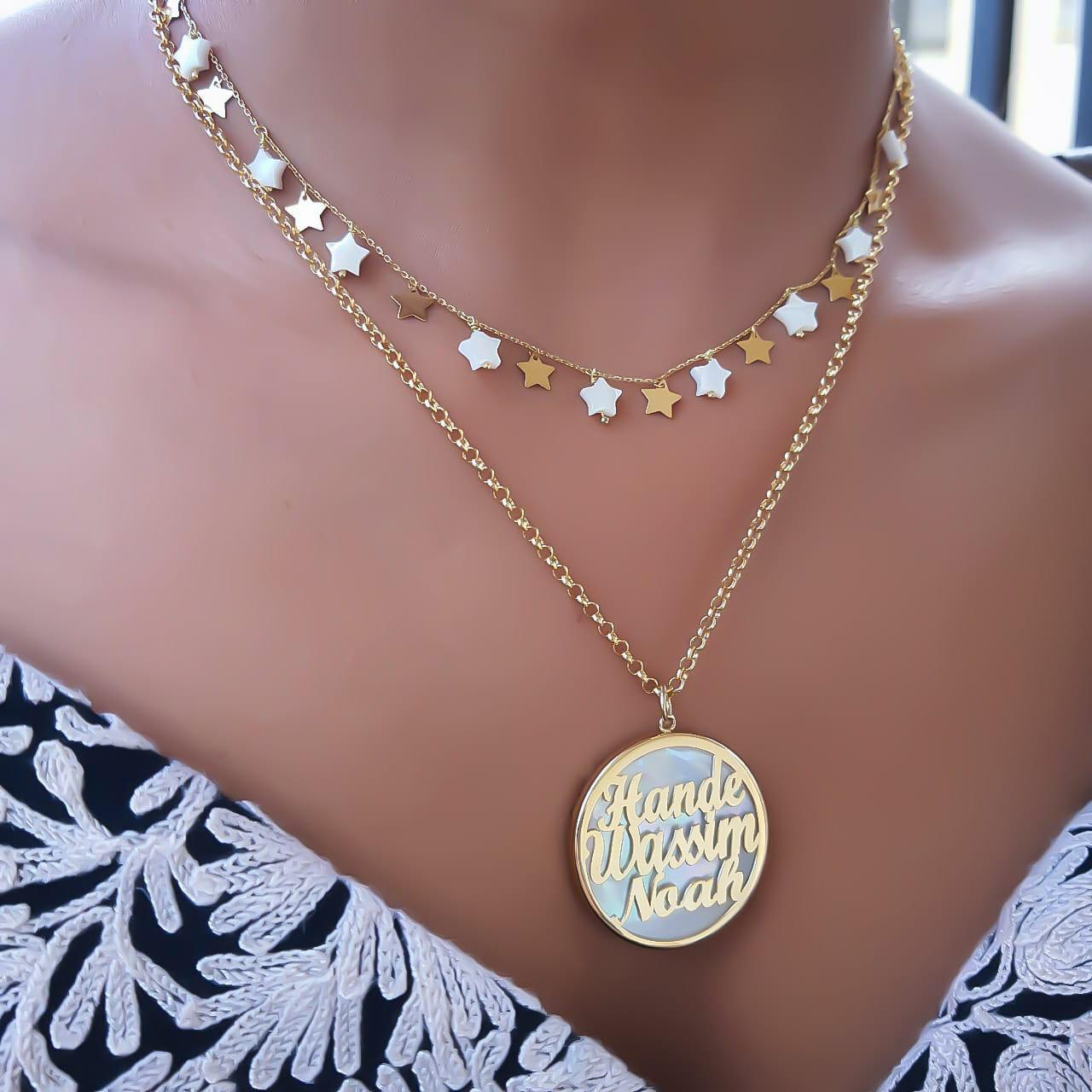 Gold Name Design with Mother of Pearl Necklace