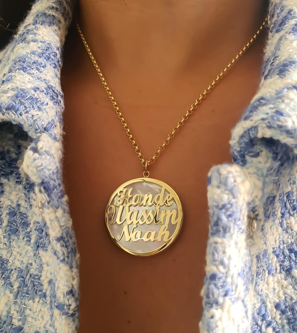 Gold Name Design with Mother of Pearl Necklace