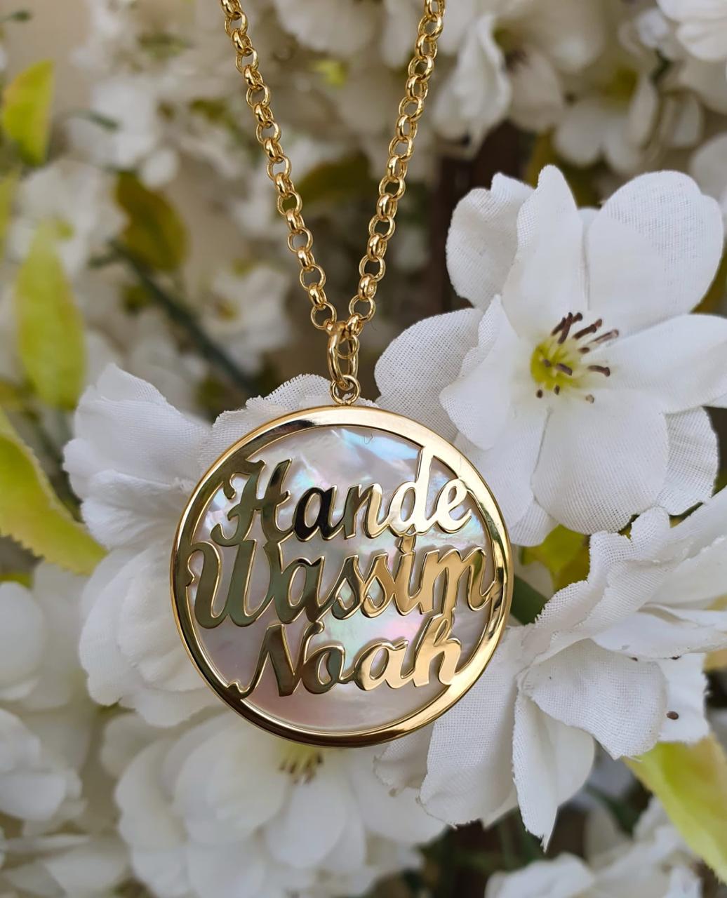 Gold Name Design with Mother of Pearl Necklace