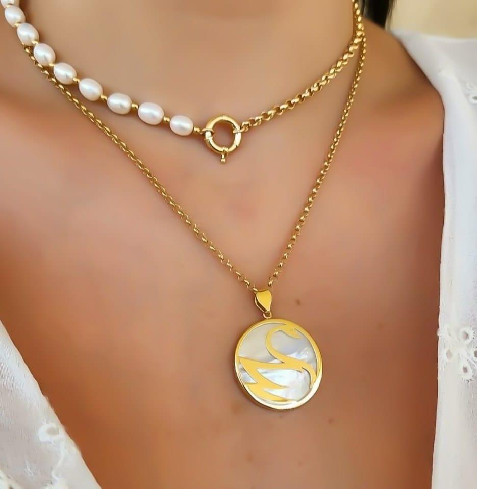 Gold Design with Mother of Pearl Necklace