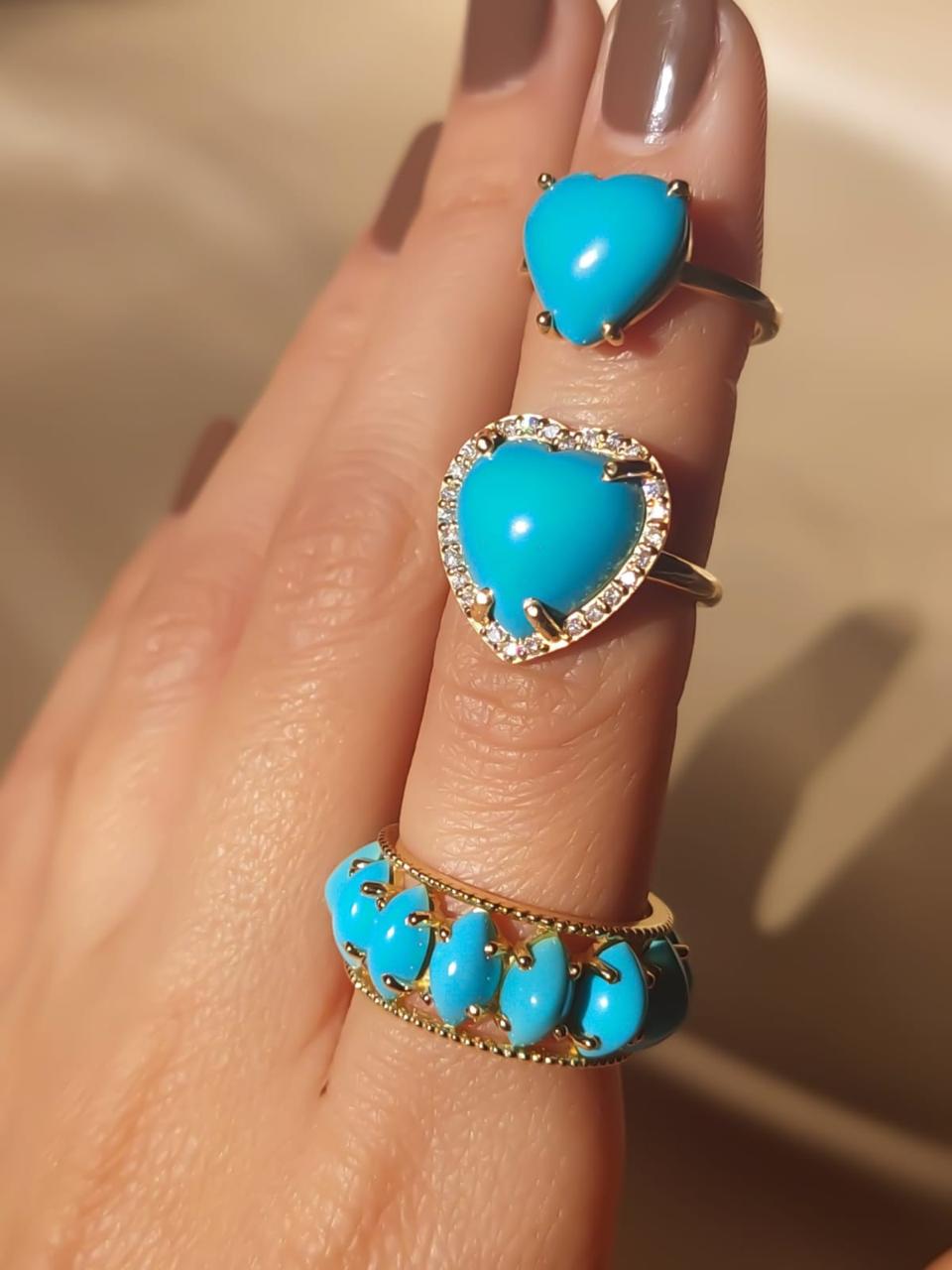 Gold Heart Design Turquoise Stone Ring