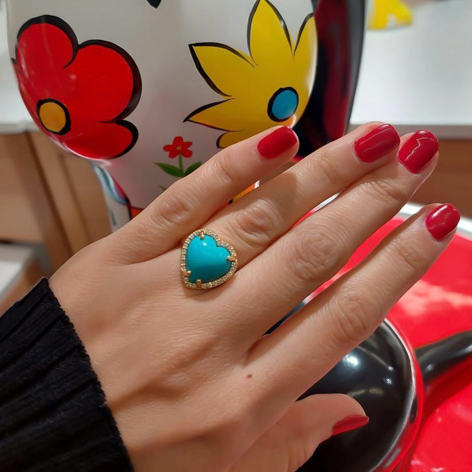 Gold Heart Design Turquoise Stone Ring