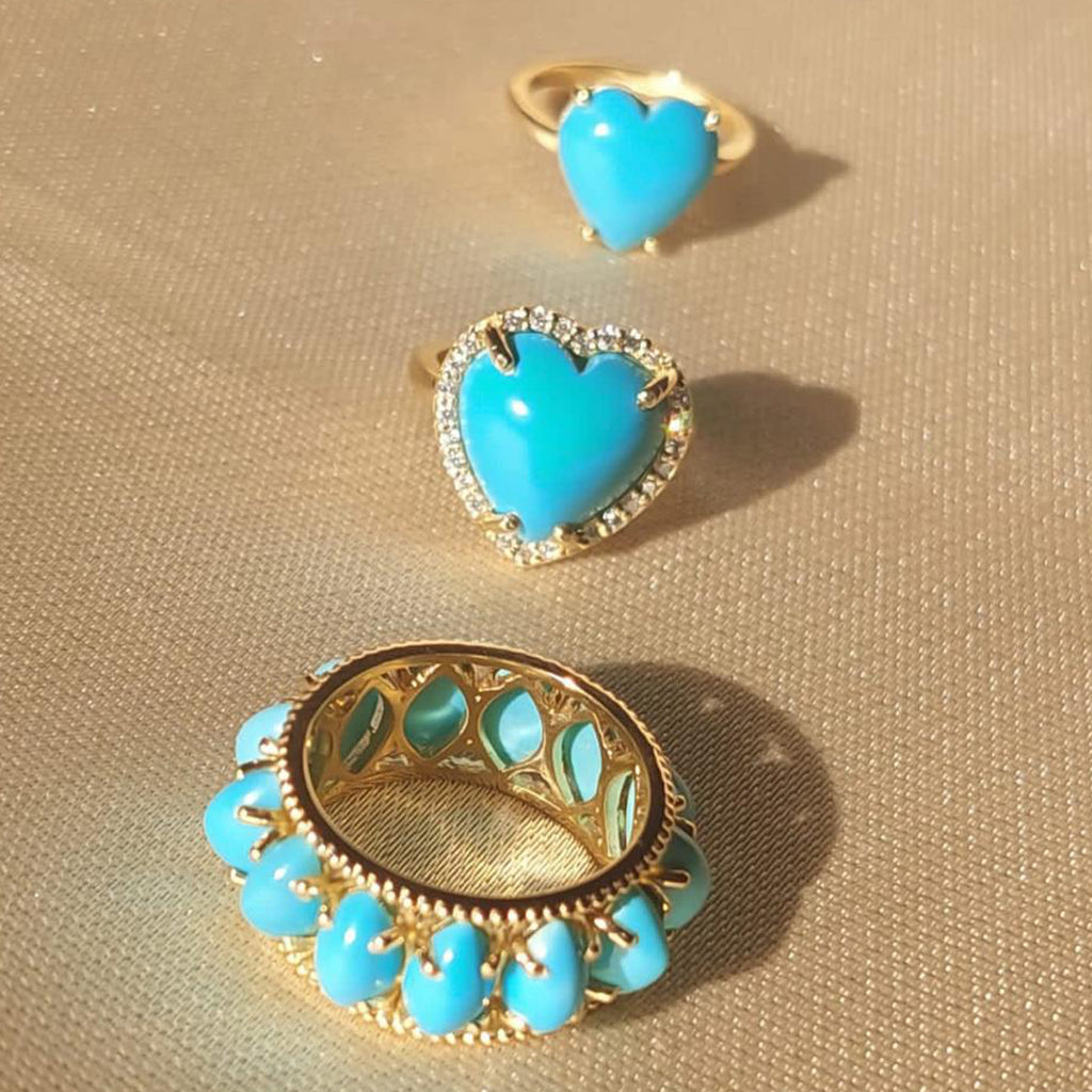 Gold Heart Design Turquoise Stone Ring