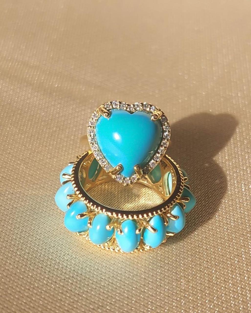 Gold Heart Design Turquoise Stone Ring