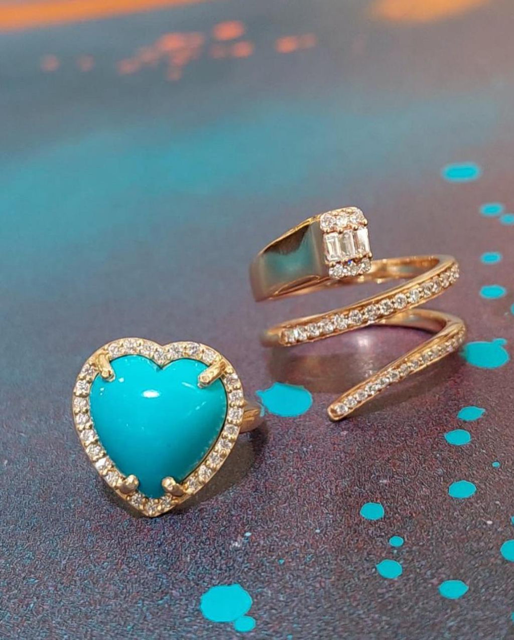 Gold Heart Design Turquoise Stone Ring