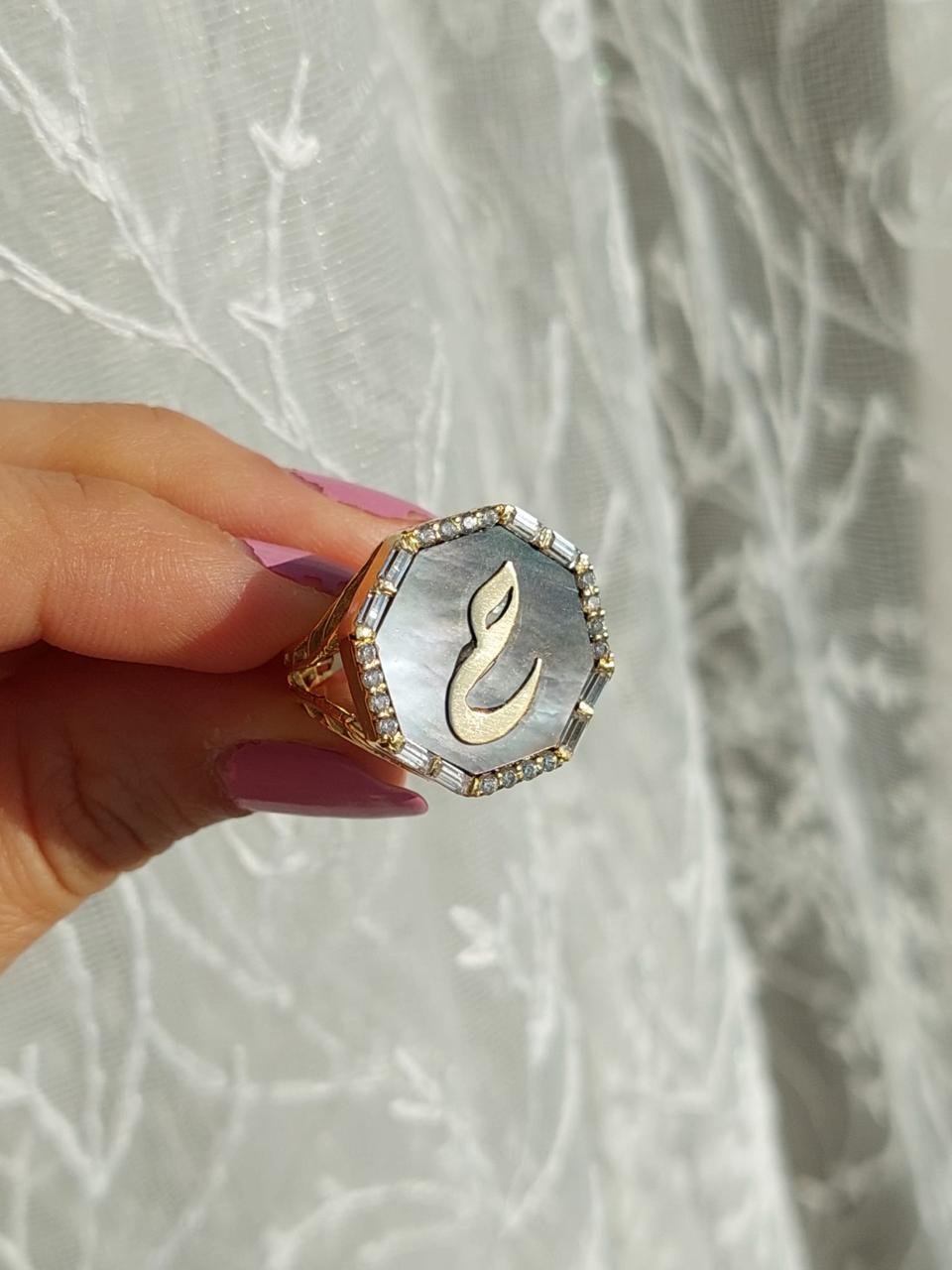 Gold Letter with Labradorite Stone Ring