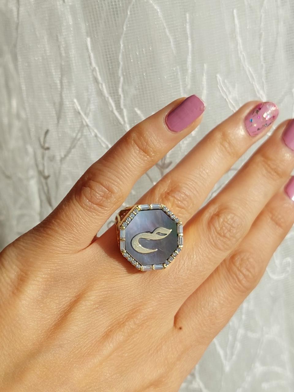 Gold Letter with Labradorite Stone Ring