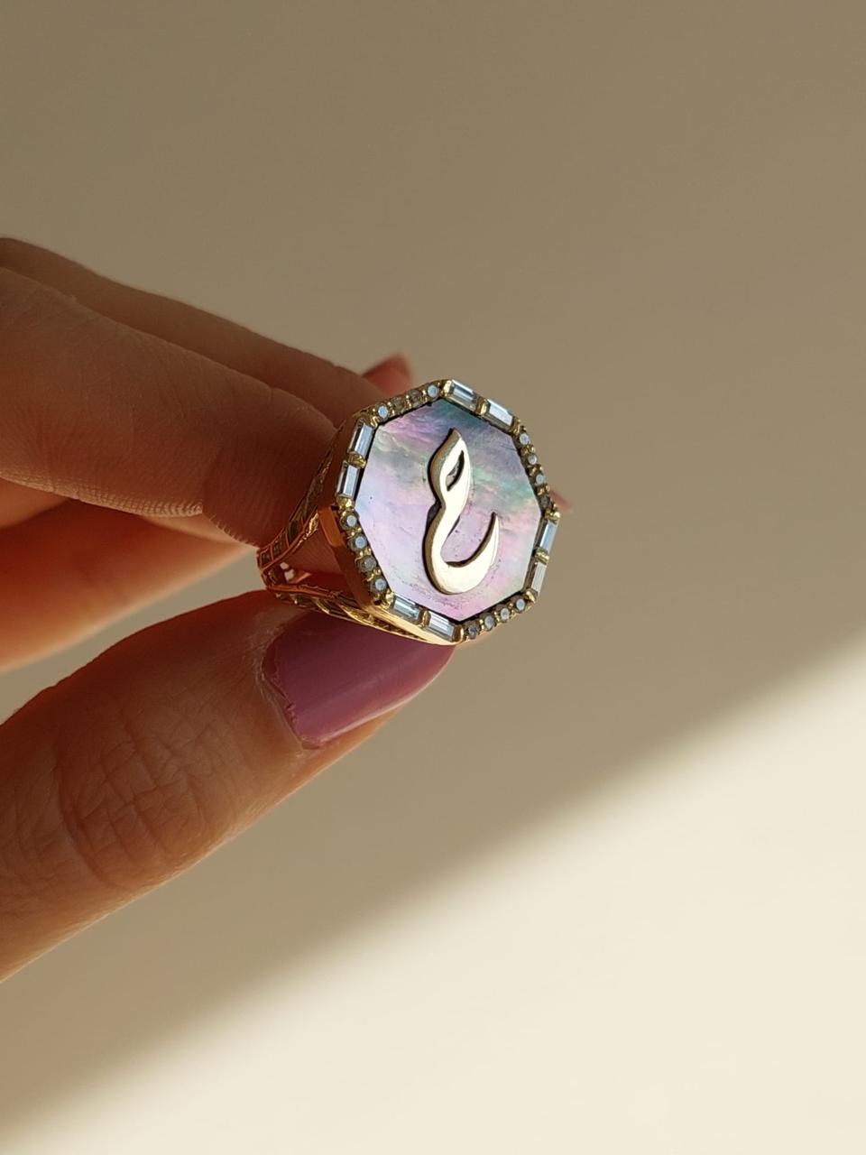 Gold Letter with Labradorite Stone Ring