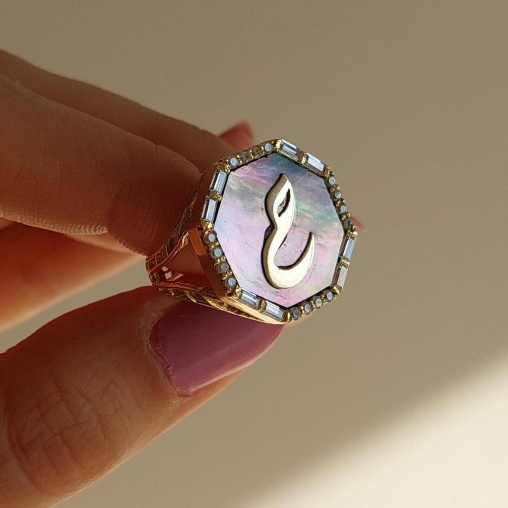 Gold Letter with Labradorite Stone Ring