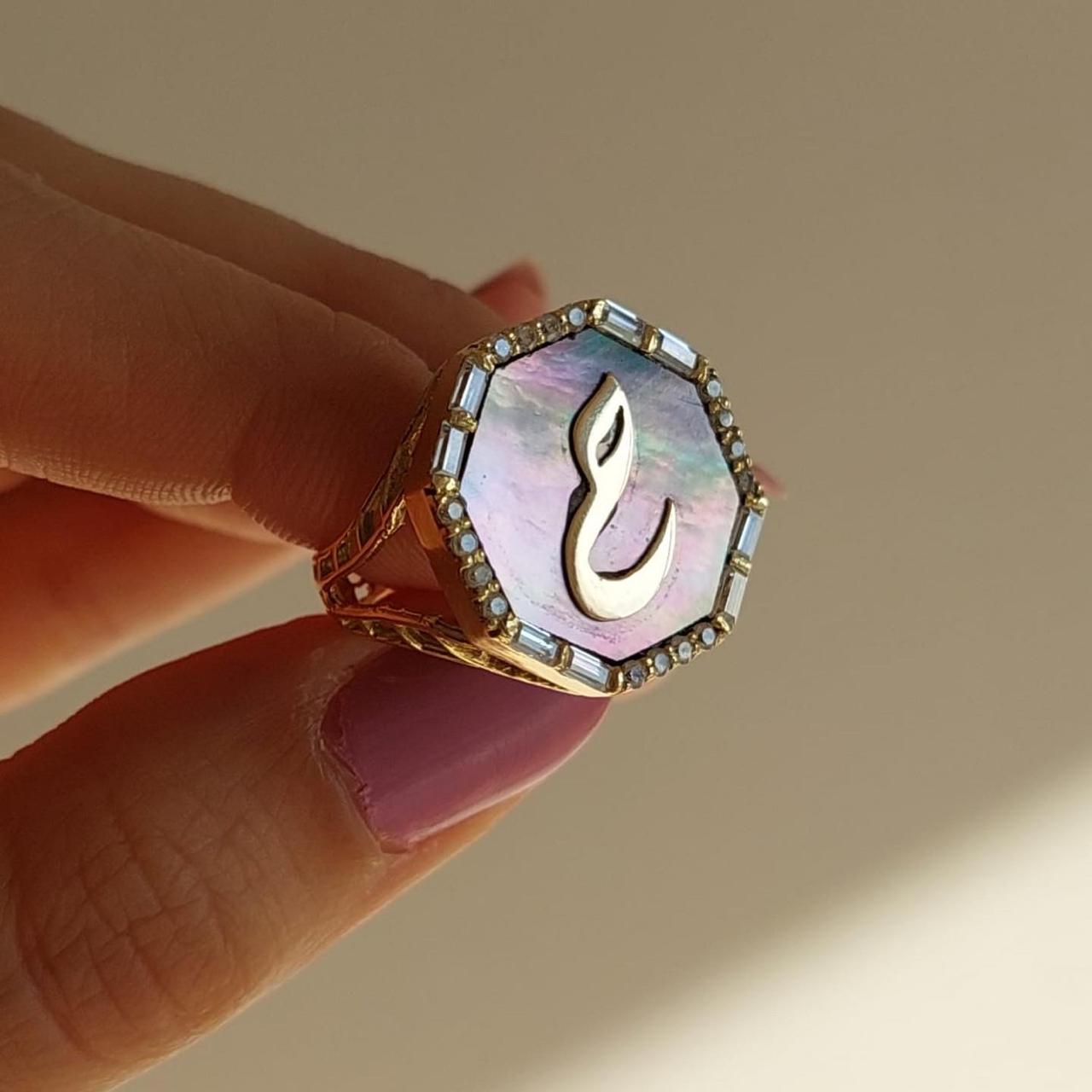 Gold Letter with Labradorite Stone Ring