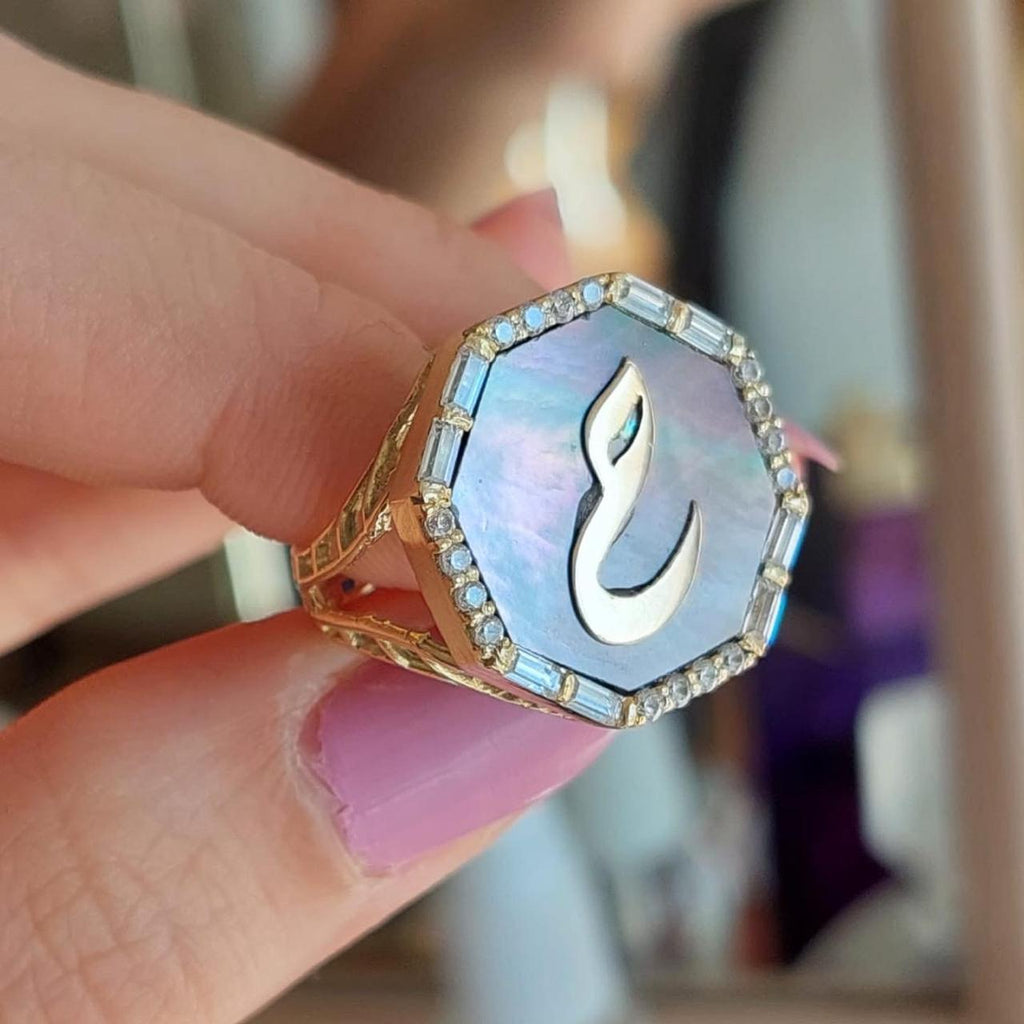 Gold Letter with Labradorite Stone Ring