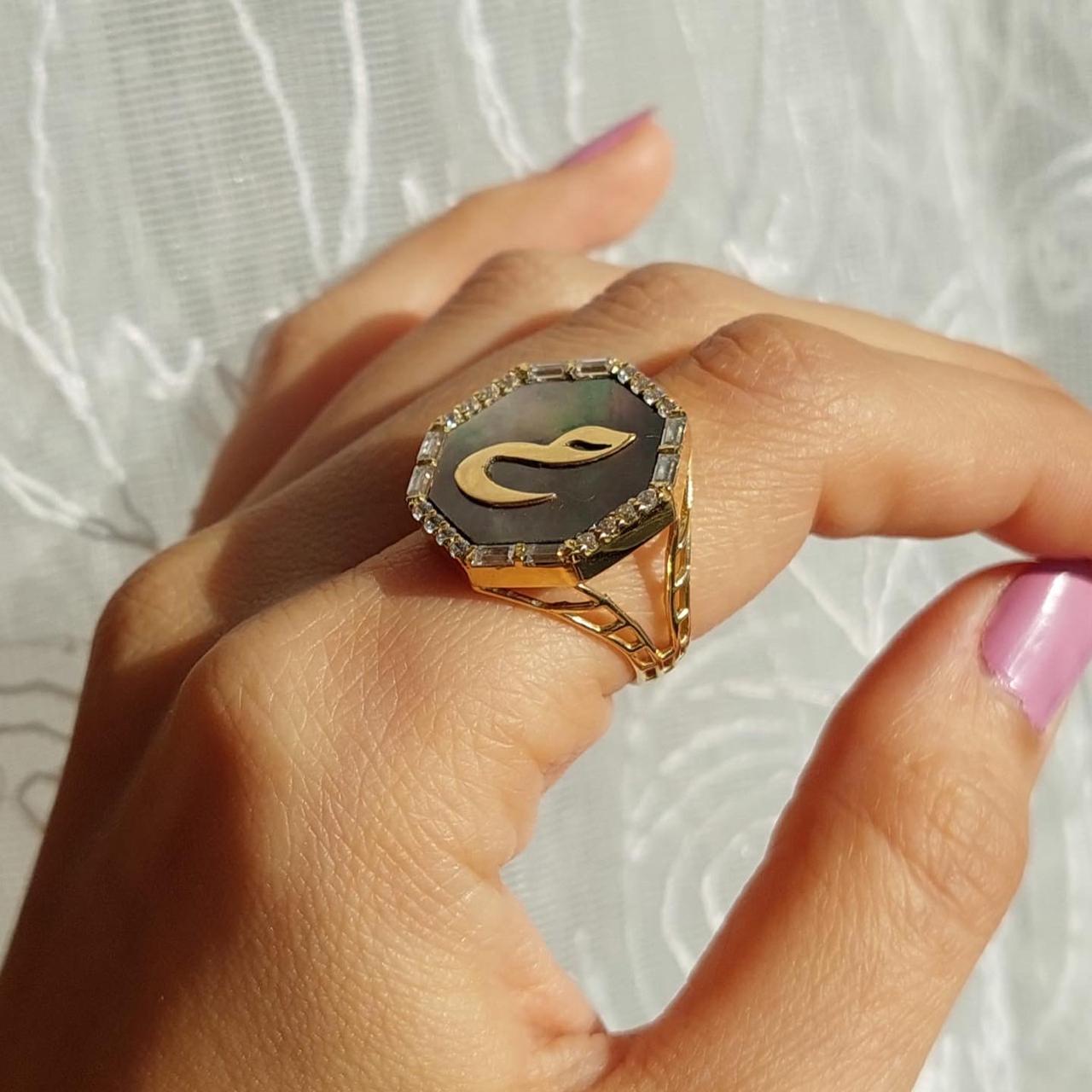Gold Letter with Labradorite Stone Ring