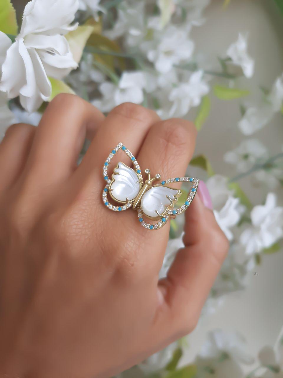 Gold Butterfly Natural Pearl Ring