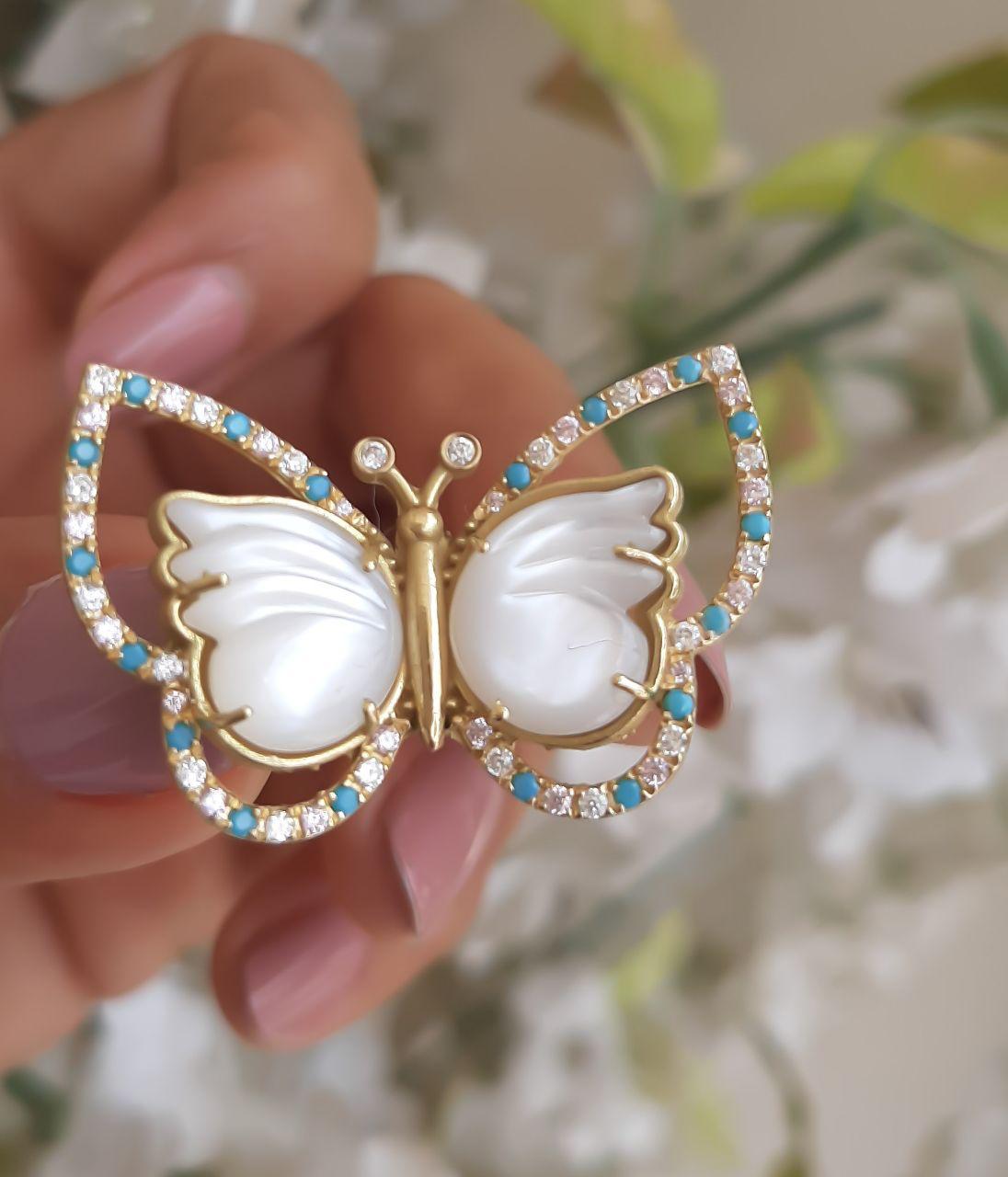 Gold Butterfly Natural Pearl Ring