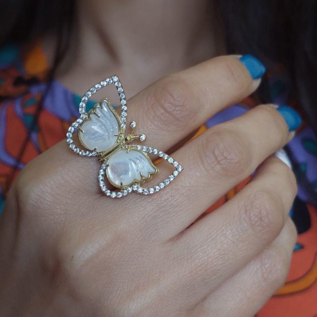 Gold Butterfly Natural Pearl Ring