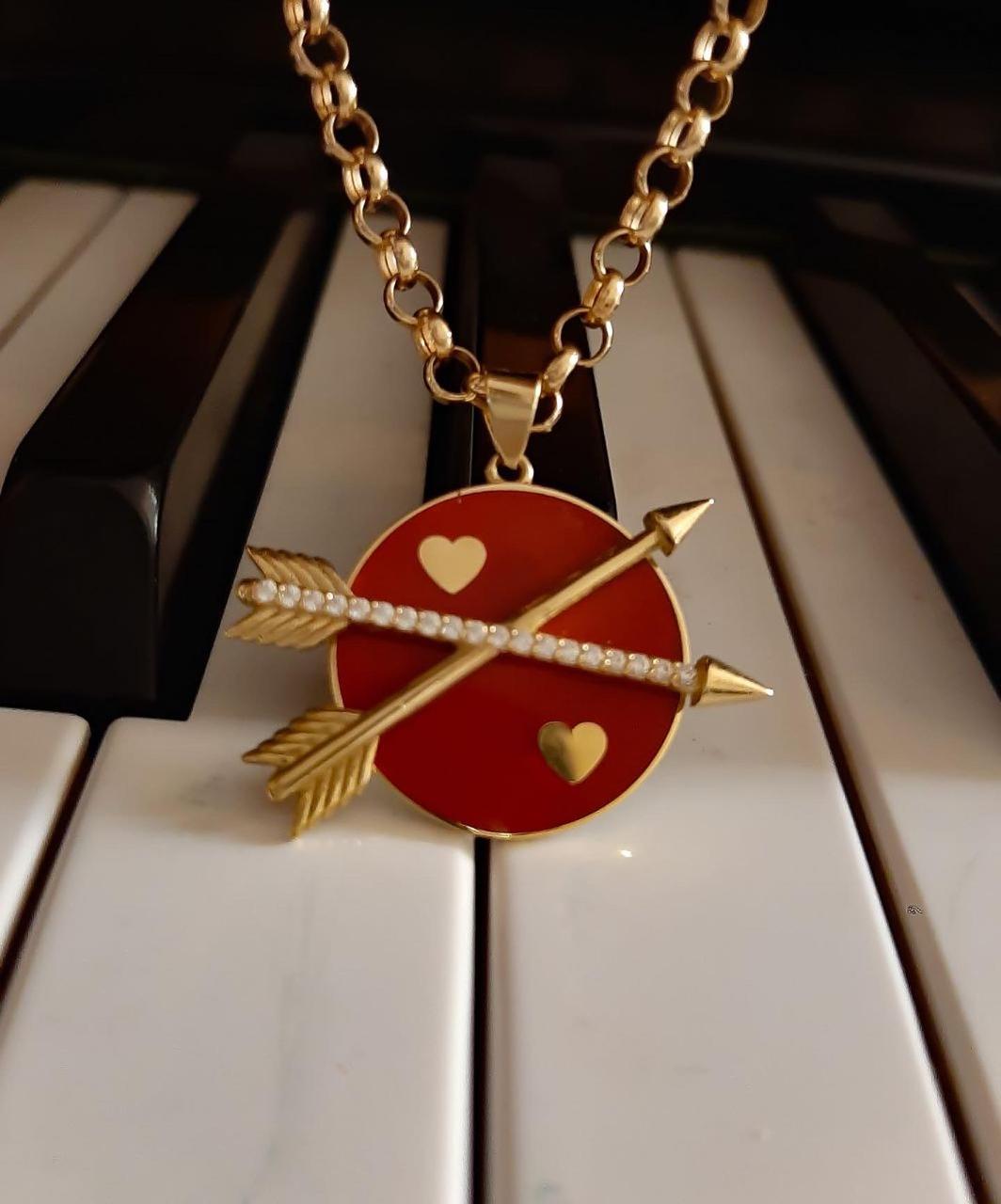Gold Love Arrow with Italian Enamel Necklace