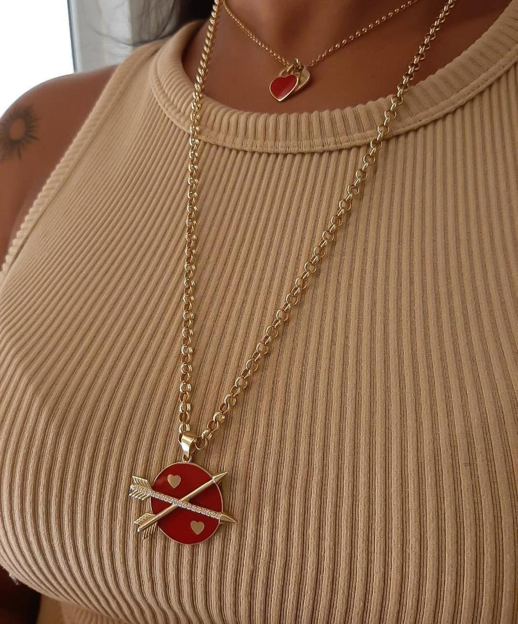 Gold Love Arrow with Italian Enamel Necklace