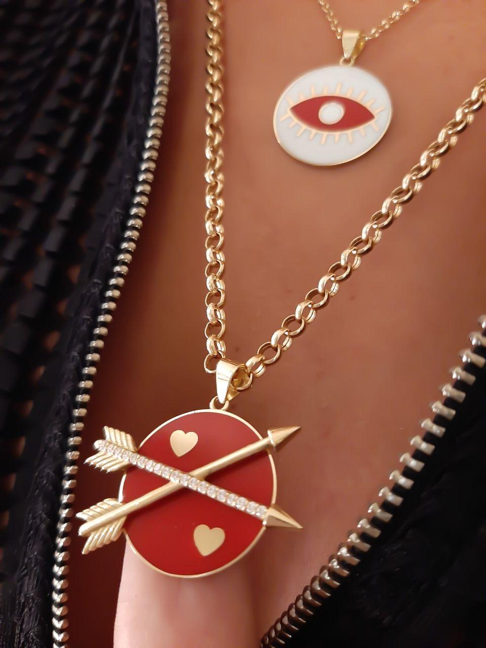 Gold Love Arrow with Italian Enamel Necklace