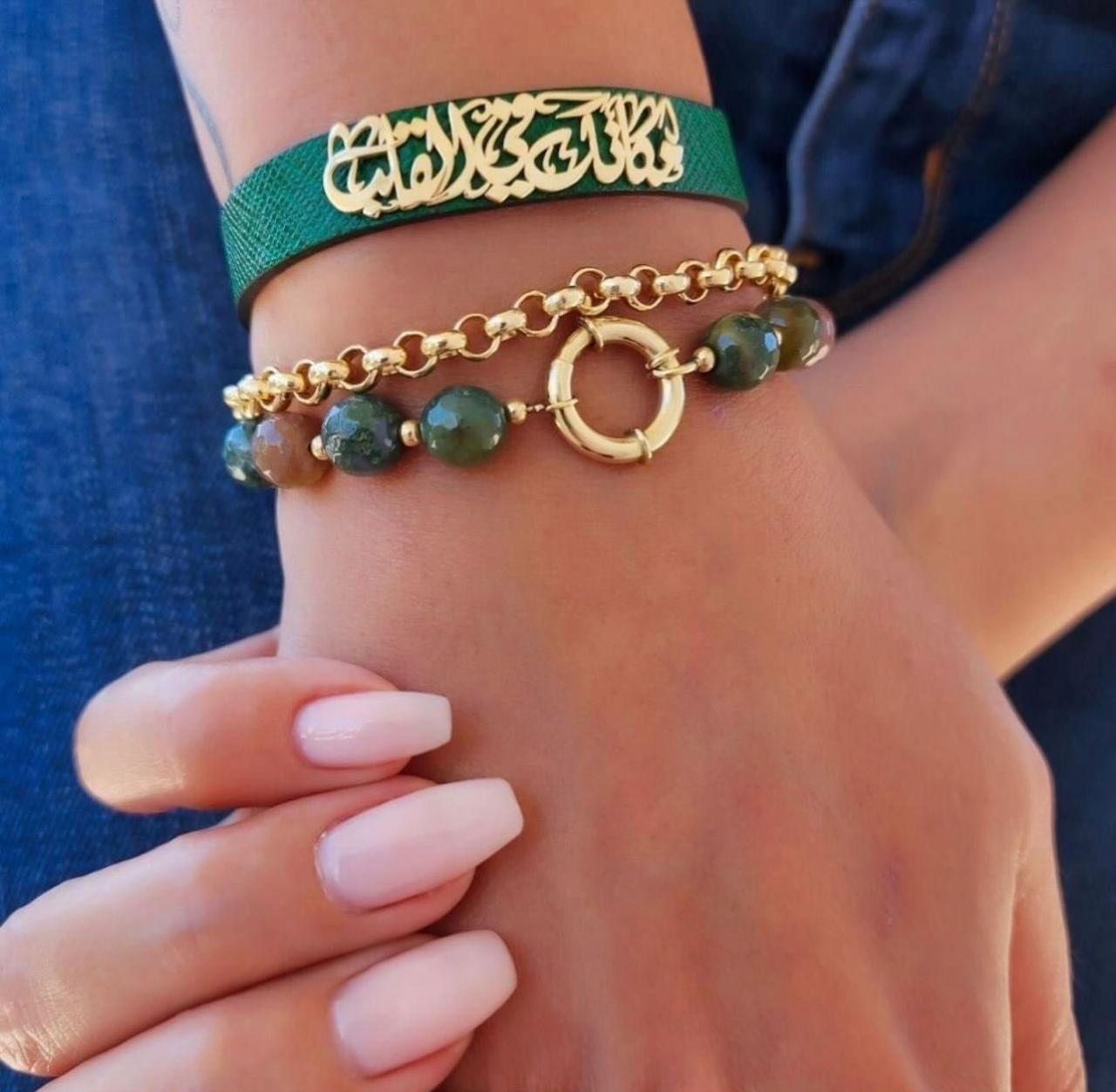 Gold Sentence Design with Real Leather Bracelet