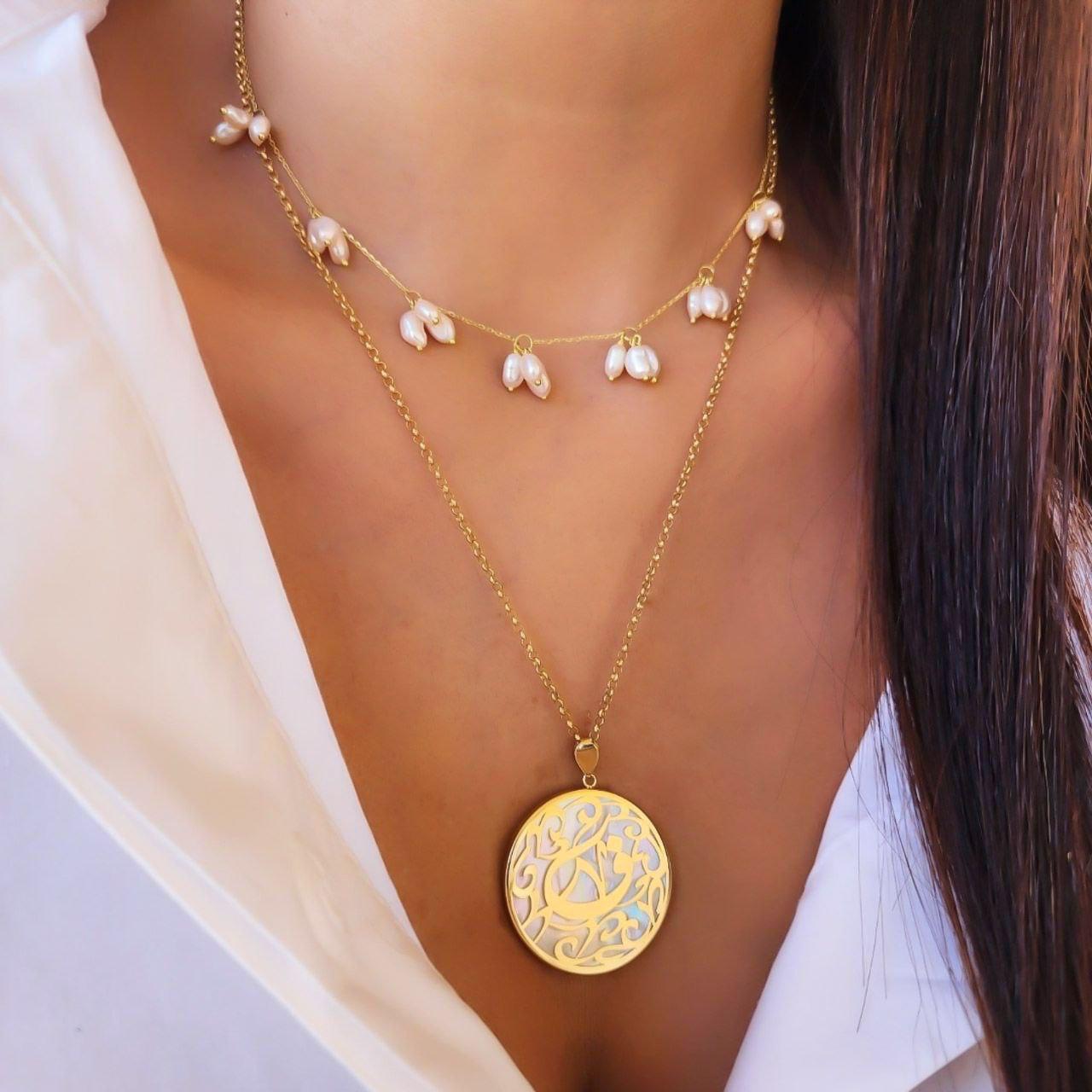 Gold Letter Design with Mother of Pearl Necklace