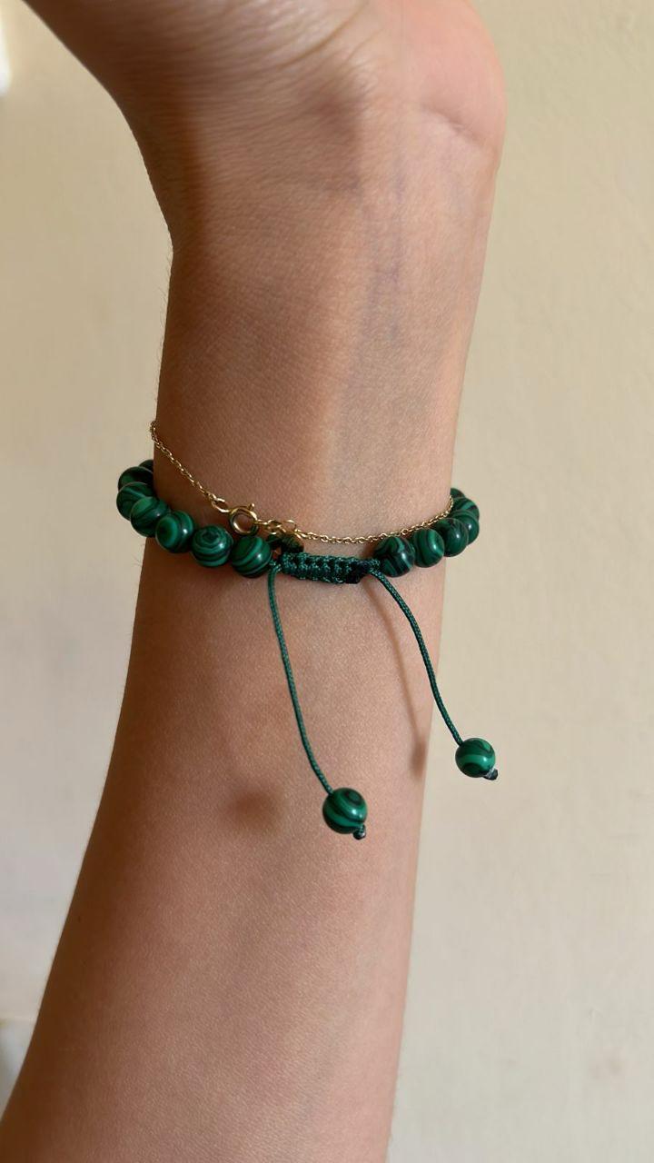 Gold Lira Design with Natural Malachite Stone Bracelet