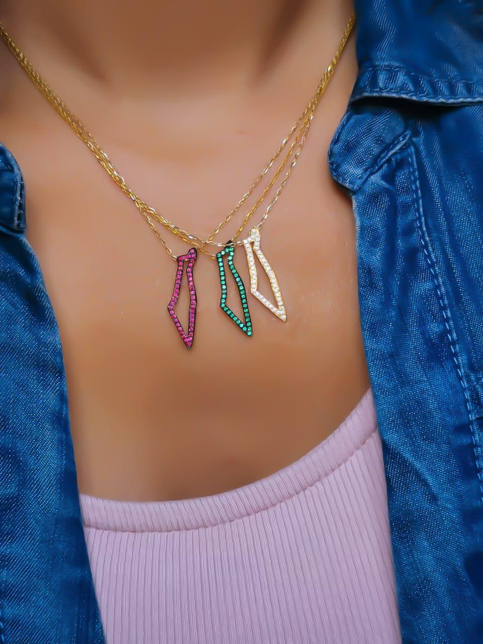 Gold Palestine Map with Zircon Stone Necklace