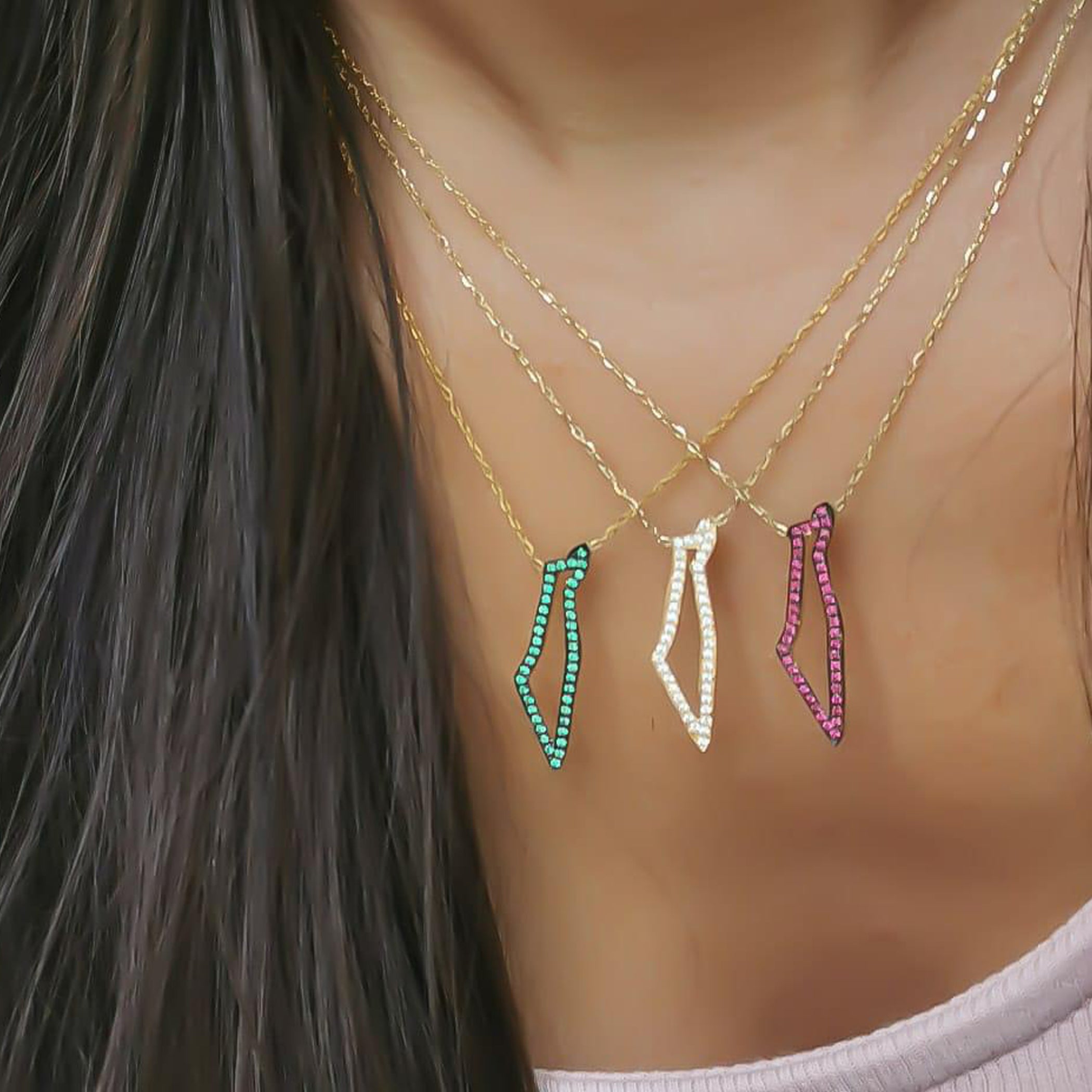 Gold Palestine Map with Zircon Stone Necklace