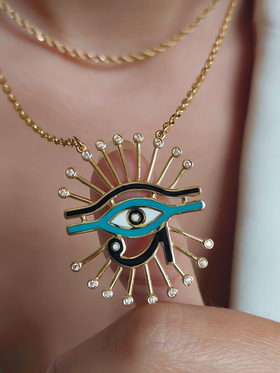 Gold The Eye of Horus Design with Italian Enamel Necklace