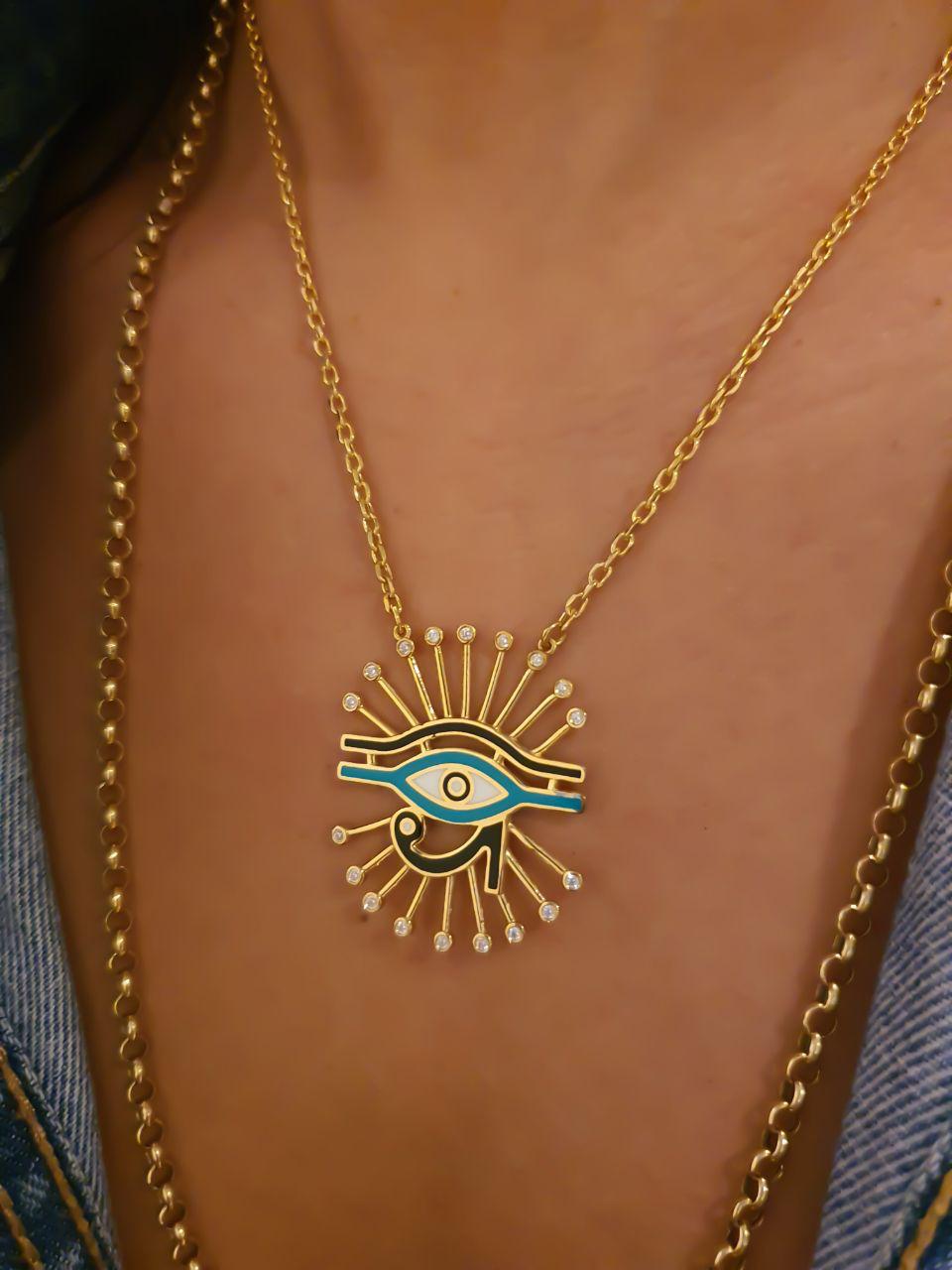 Gold The Eye of Horus Design with Italian Enamel Necklace