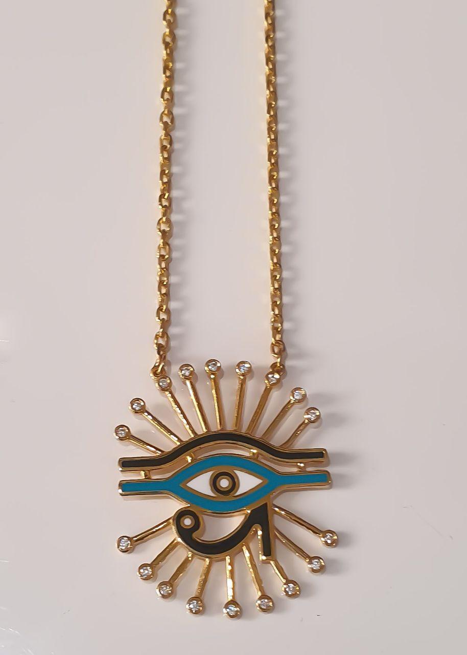 Gold The Eye of Horus Design with Italian Enamel Necklace