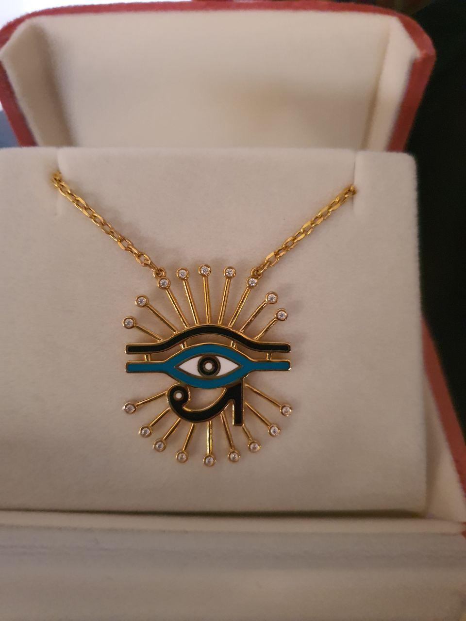 Gold The Eye of Horus Design with Italian Enamel Necklace