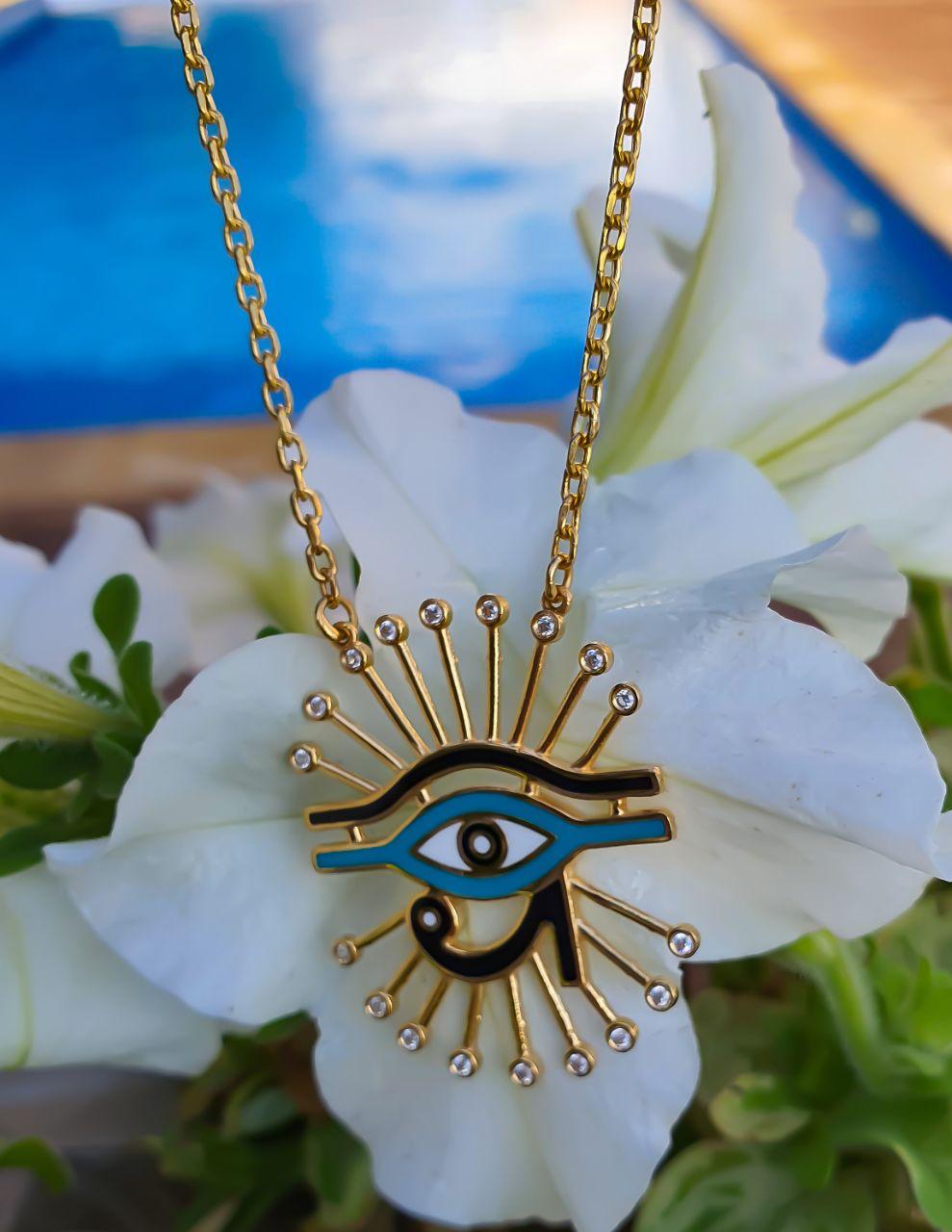 Gold The Eye of Horus Design with Italian Enamel Necklace