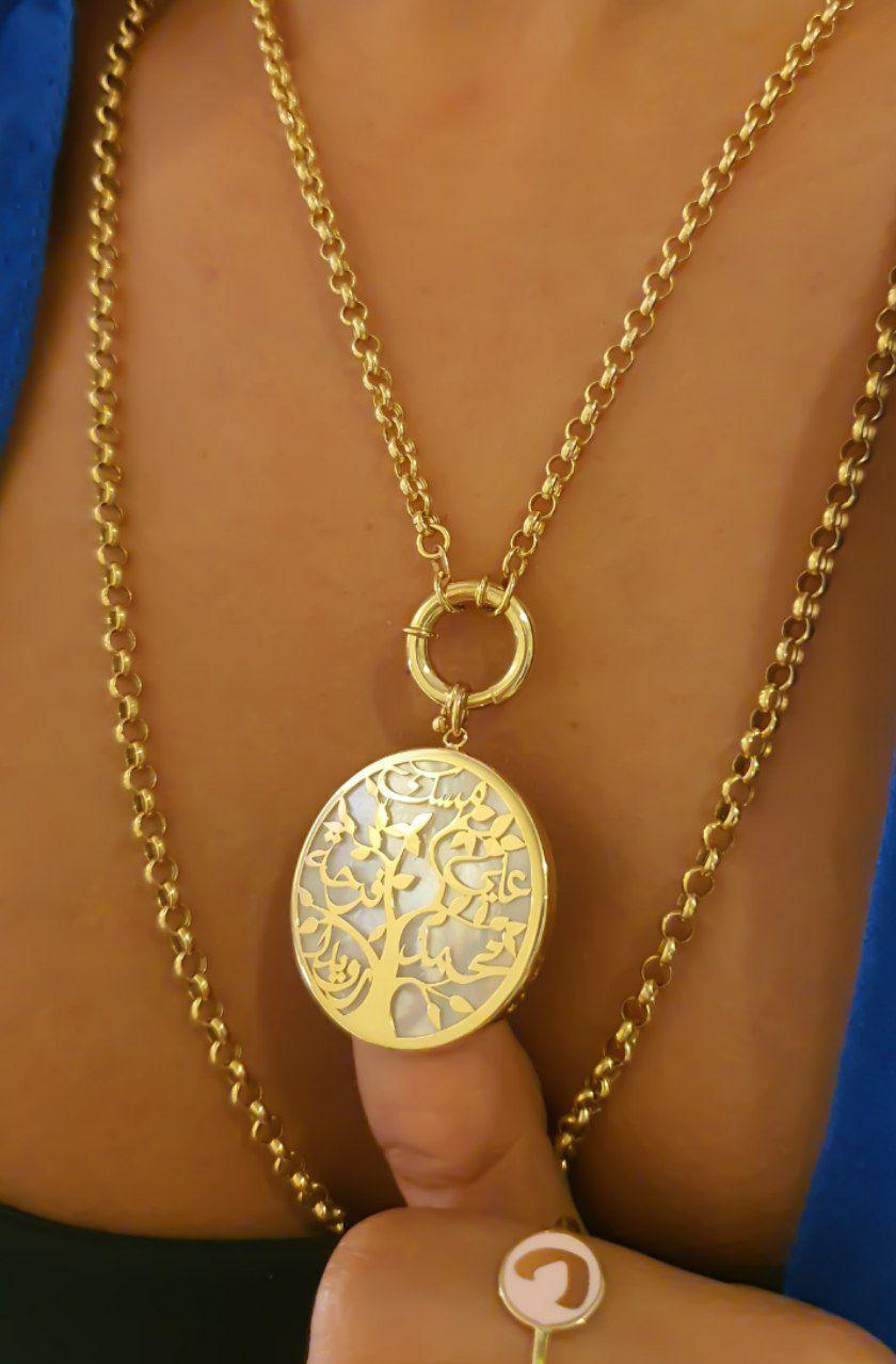 2⚪️Gold Tree Family Design with Mother of Pearl Necklace