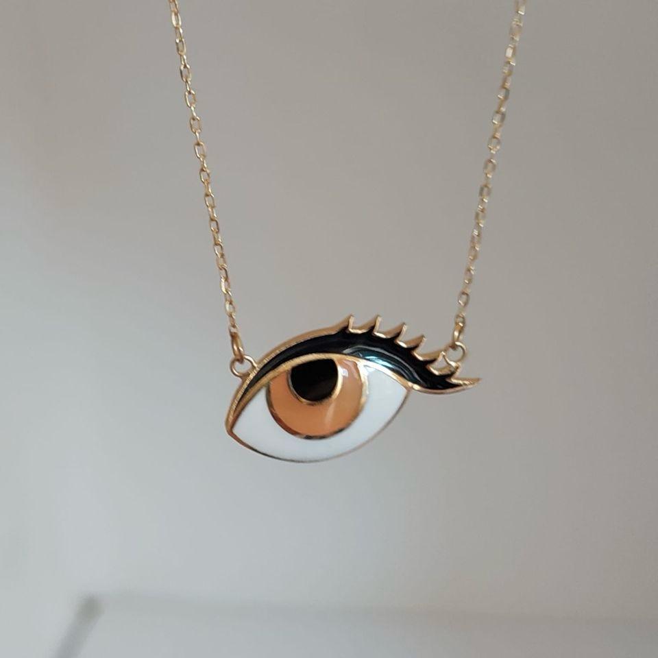 Gold “Wishing Eye” Design With Italian Enamel Necklace