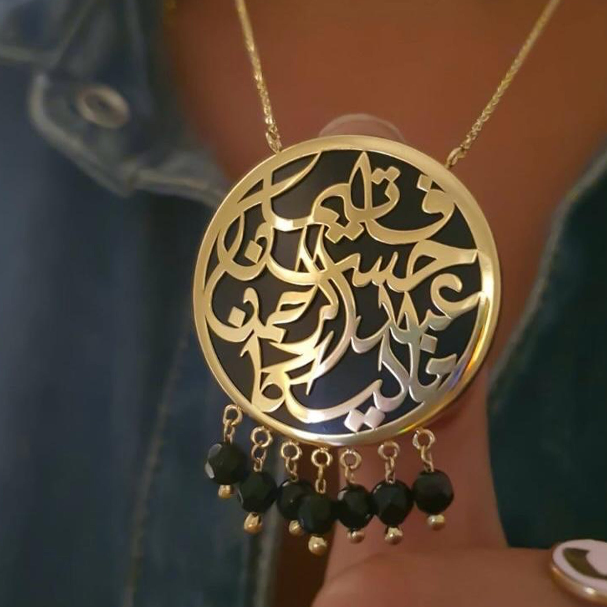 Gold Tree Family Design with Black Onyx Necklace