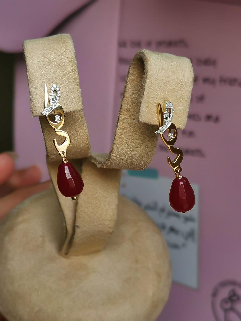 Gold Name with Natural Stone Earrings