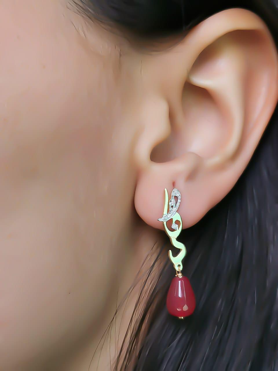 Gold Name with Natural Stone Earrings