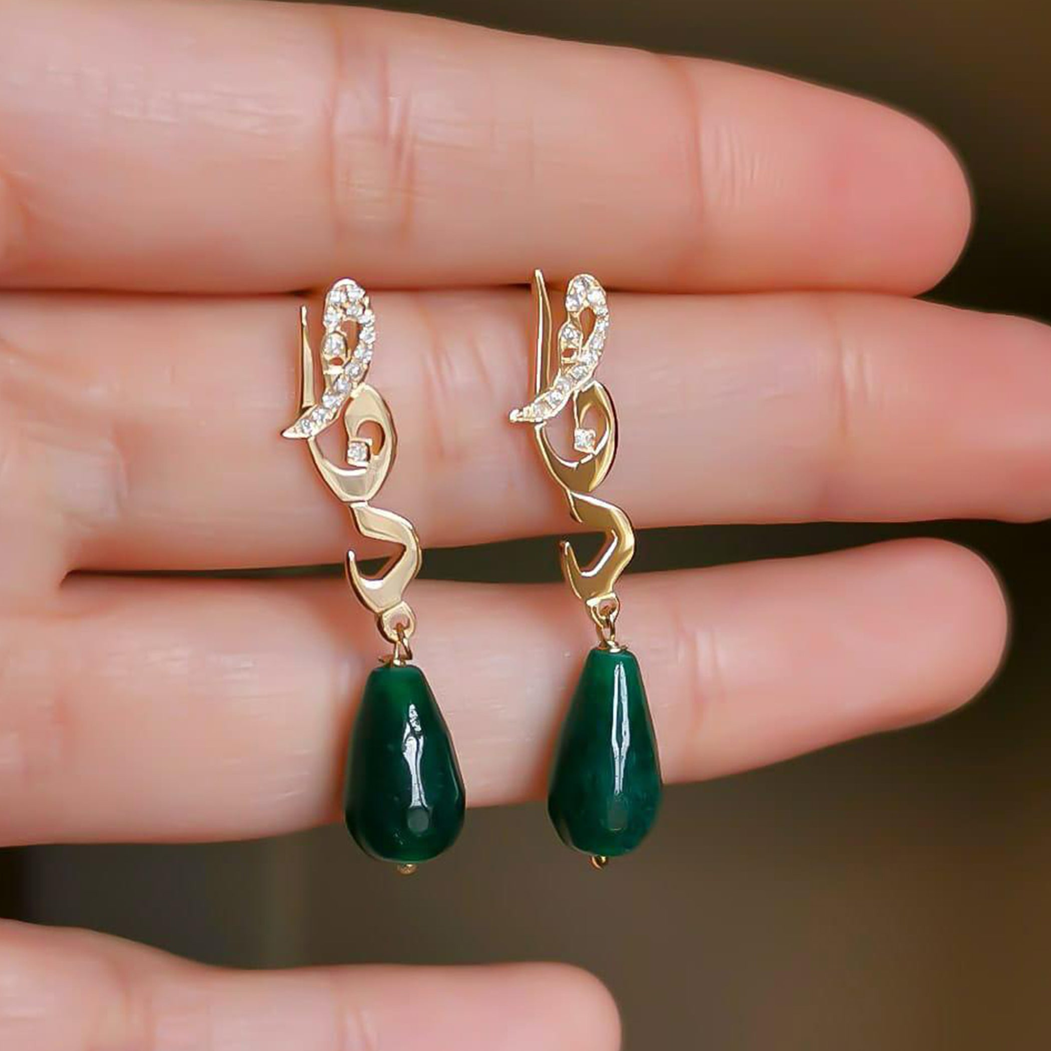 Gold Name with Natural Stone Earrings